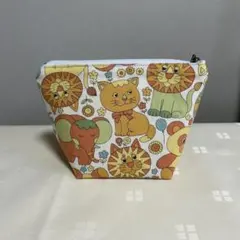 動物柄のファスナーポーチS オレンジ系