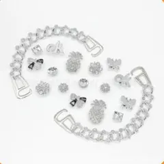 キラキラ シルバー ジビッツ パイナップル 蝶 チェーン クロッグアクセサリーのサムネイル