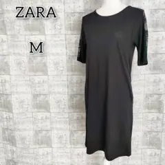 ザラ 【M】 トップス ワンピース シンプル 無地 袖レース キレイめ 黒