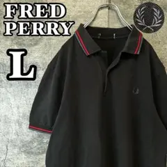 古着　FREDPERRY 半袖ポロシャツ　黒　ブラック　刺繍ロゴ　リンガー配色のサムネイル