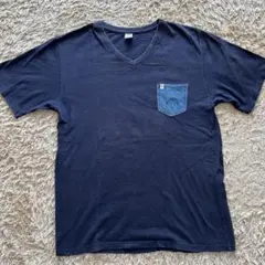 【断捨離‼️】EDWIN ダークブルー Vネック Tシャツのサムネイル