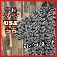 柄シャツ メンズ 総柄 ブラック 3XL シャツ USA古着 90s 半袖