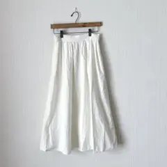 1860 アースミュージック ロングフレアスカート 白 コーデュロイ ゴム 紐