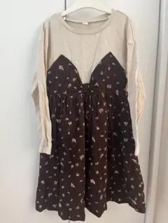 アプレレクール　フラワーコーデュロイドッキングワンピース