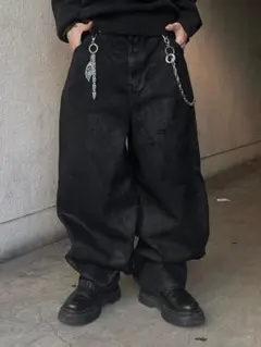 coating damage wide denim pants ブラック