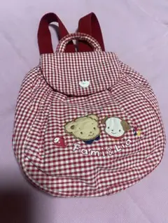 ファミリア　赤白チェック　ファミちゃんリュック
