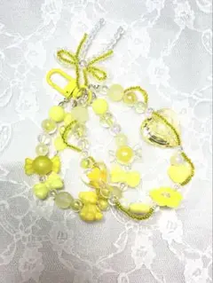 推し活　イエロー　じゃらじゃらキーホルダー　ビーズストラップ　推しカラー