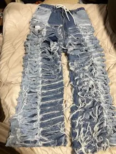 一点物　ユニセックス　古着リメイクダメージデニムパンツ