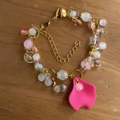 花びらチャームブレスレット 天然石 フラワー 春 ピンク 11