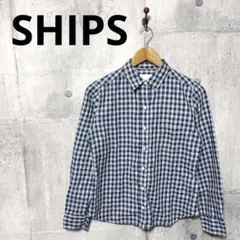 SHIPS シップス レディース 長袖ギンガムチェックシャツ 38 ネイビー