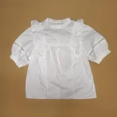 未使用 M INGNIフリル付きホワイトコットンブラウス
