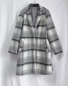 グレー × 白チェック柄 モヘア チェスターコート