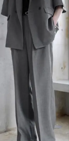 グレー ワイドパンツ&しジャケット　スーツ生地風上下セット