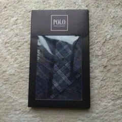 POLO タオルハンカチ１枚 ネイビーの無地に一部チェック柄のサムネイル