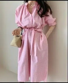 【未使用】シャツワンピース ギンガムチェックシャツワンピース　COCOMOMO