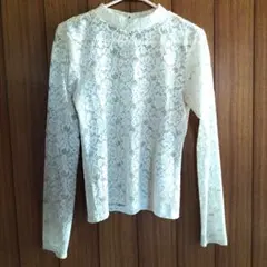 白 レース 長袖 トップス　レース ブラウス　　クロスカンパニー