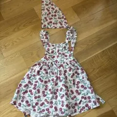 チェリー柄フリル付きエプロン 三角巾付き 100cm anyFAM