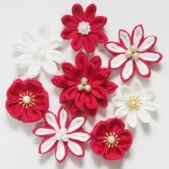 和装や卒業式にも◎赤と白つまみ細工髪飾り（ヘアクリップ＆コサージュ・Uピン）