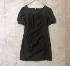 Dazy♡スクエアネック パフスリーブミニワンピース アシンメトリーギャザー S