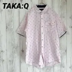 【タカキュー】メンズ　半袖シャツ　ボタン　ブラウス　羽織り　　総柄　ピンクのサムネイル