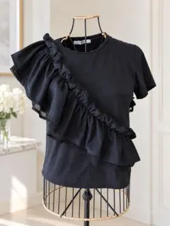 eimy istoire アシンメトリーフリルTシャツ 黒 F
