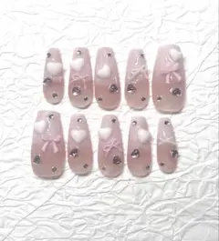 ハート リボン ネイルチップ バレンタイン　ベイビーブーマー　ワンホンスナ系