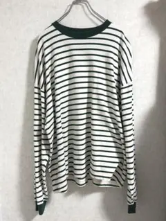 BEAUTY&YOUTH ボーダー ロングTシャツ M 緑 白 リンガーTシャツ