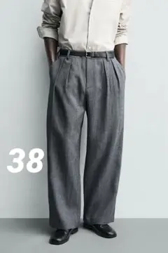 ZARA リラックスフィットプリーツパンツ 38 ブルー 新品 ワイド
