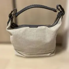 美品 TREASURE TOPKAPI リネンキャンバス×レザー ホーボーバッグ