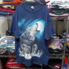 90sニカラグア製Ｌ古着メンズアニマル狼ウルフロゴtシャツUSA直輸入