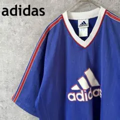 adidas 90s00s ゲームシャツ　半袖　透かしストライプ　Ｌメンズ