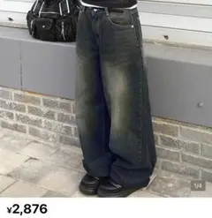 ヴィンテージ加工 ストレートデニム ワイドパンツ