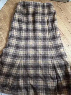 美品 低身長さん向け ブラウン系チェックタイトスカート