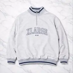 【廃盤】XLARGEハーフジップスウェット カレッ ジロゴ刺繍 濃灰 XL