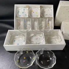 未使用　佐々木ガラス　デコール　タンブラーセット　小鉢セット　昭和レトロ　花柄のサムネイル