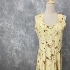 春カラー フラワープリントロング丈ワンピース 花柄 前ボタン M相当
