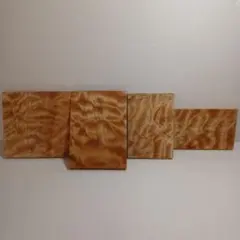 木材名不明 おそらくトチ(キルティッド) いろんな四角②四点セット 送料込み