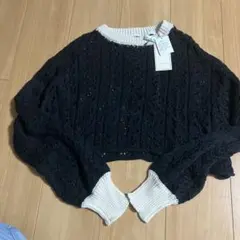 アンドサーチ　黒かぎ編み風ニットセーター Mサイズ　新品タグ付