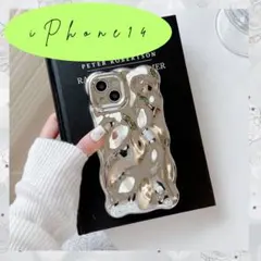 iPhone14 シルバー スマホケース メタリック ボコボコ シンプル 韓国