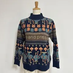 未使用　レトロポップ柄ニットセーター ハイネック 個性的デザイン　長袖