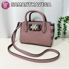 美品✨サマンサベガ✨ビジューロイヤル✨ショルダー トート チェック リボン 茶