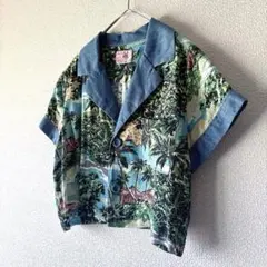 RNA デニム切替アロハシャツ　レーヨン ボタニカル柄　ショート丈のサムネイル