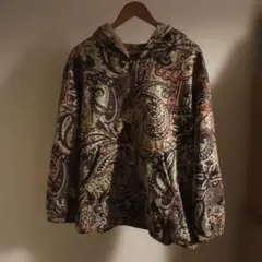 フリース裏地 ペイズリー柄 フード付きジャケット