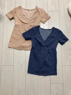 Vネック 半袖Tシャツ　2枚セット マタニティ クロスデザイン