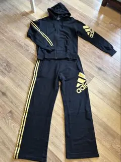 ★美品 adidas スウェットセットアップ 上下セット パーカー パンツ 黒金