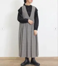 サマンサモスモス　綿麻　前後　ジャンスカ　グレンチェック　ワンピース