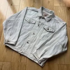 デニムジャケット　ライトブルー　ブリーチ　加工　L カバーオール　古着　脱色