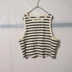 美品✨️ H&M 白黒 ボーダー クロップド タンクトップ US 【XXL】