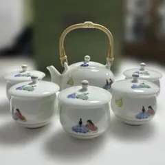 宮内庁御用達　深川製磁　唐子凧揚げ絵　茶器揃え　あそび　急須　湯呑み5個 宮内庁御用達 深川製磁 唐子凧揚げ絵 茶器揃え あそび 急須 湯呑み5個