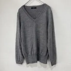 COMME CA ISM Vネックニット グレー　M｜上品シンプルミックスウール